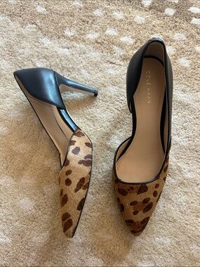 COLE HAAN Size 7 Women's Black Leather Calf Hair RENDON II Classic Pump